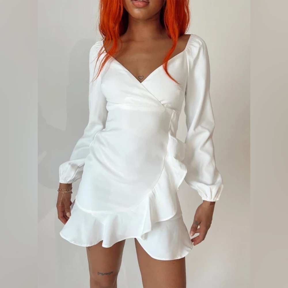 Princess Polly White Long Sleeve Wrap Dress